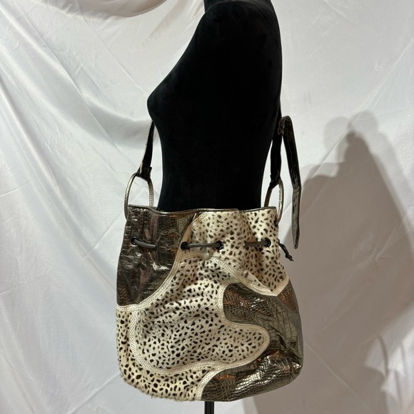 SHARIF Metallic Animal Print Bucket Drawstring Bag - Picture 1 of 16